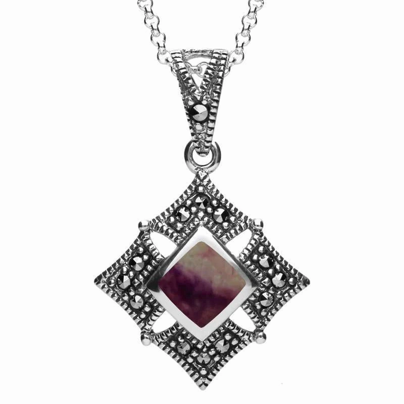 Sterling Silver Blue John Marcasite Square Necklace