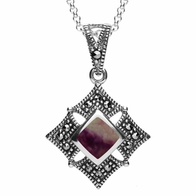Sterling Silver Blue John Marcasite Square Necklace