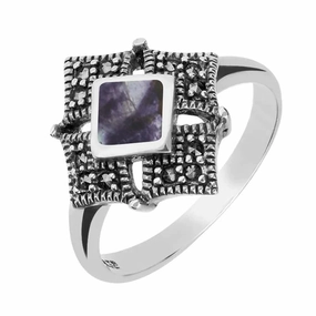 Sterling Silver Blue John Marcasite Square Ring