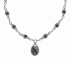 Sterling Silver Blue John Marcasite Thirteen Stone Twist Link Necklace