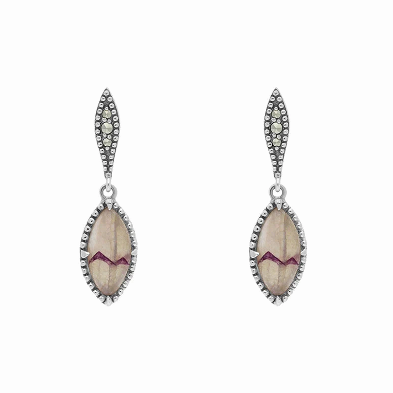 Sterling Silver Blue John Marquise Long Drop Earrings