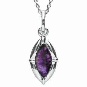 Sterling Silver Blue John Marquise Shaped Necklace
