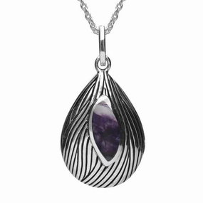 Sterling Silver Blue John Marquise Wave Wood Effect Necklace