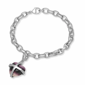 Sterling Silver Blue John Medium Cross Heart Charm Bracelet