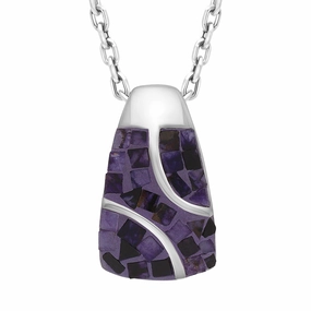 Sterling Silver Blue John Mosaic Set Graduated Necklace D
