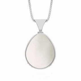 Sterling Silver Blue John Mother of Pearl Hallmark Double Sided Pear-shaped Necklace