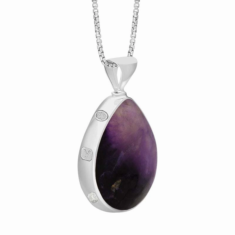 Sterling Silver Blue John Mother of Pearl King's Coronation Hallmark Double Sided Pear-shaped Necklace D