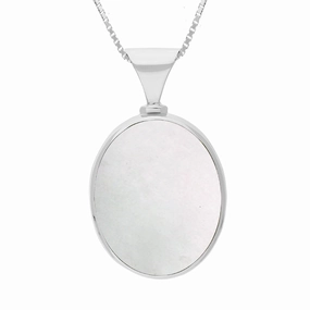 Sterling Silver Blue John Mother of Pearl Queens Jubilee Hallmark Double Sided Oval Necklace D