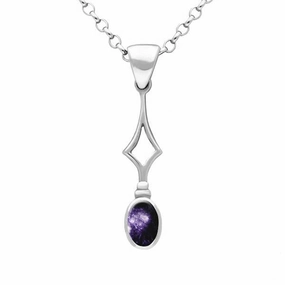 Sterling Silver Blue John Oval Drop Necklace