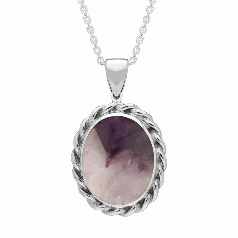 Sterling Silver Blue John Oval Rope Edge Necklace