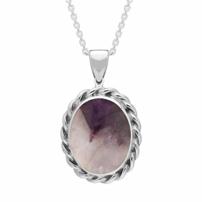 Sterling Silver Blue John Oval Rope Edge Necklace