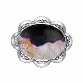 Sterling Silver Blue John Oval Scalloped Edge Brooch