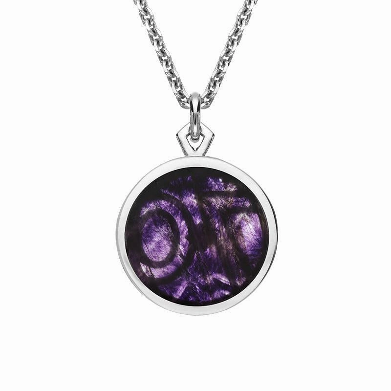 Sterling Silver Blue John Peak District Millstone 70 Double Sided Medium Pendant D