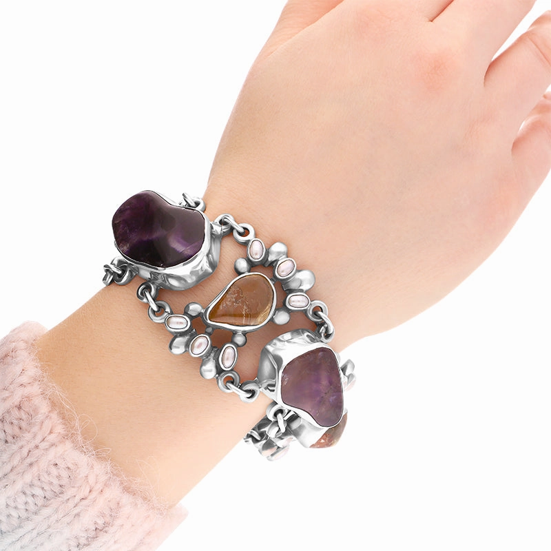 Sterling Silver Blue John Quartz Abstract Chunky Bracelet D