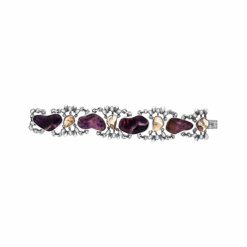 Sterling Silver Blue John Quartz Abstract Chunky Bracelet D