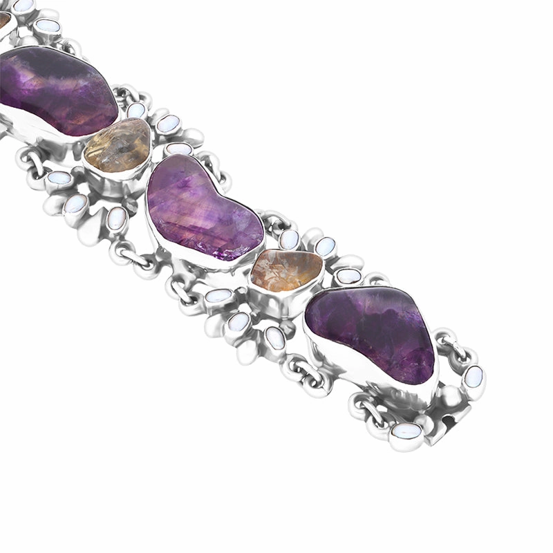 Sterling Silver Blue John Quartz Abstract Chunky Bracelet D