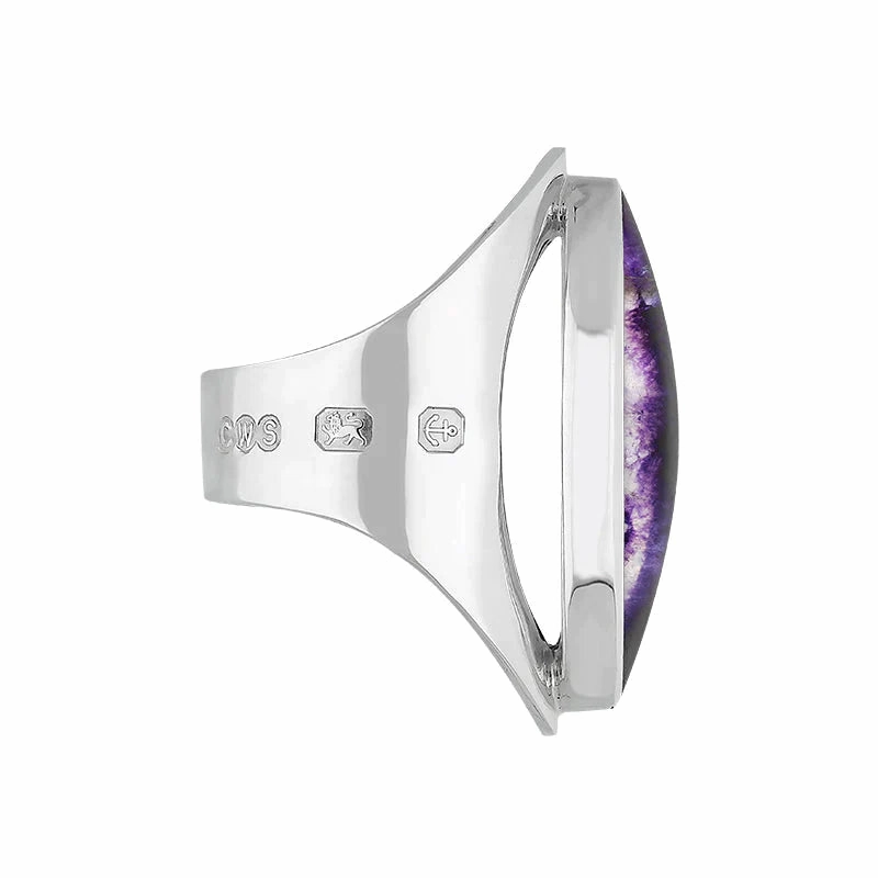 Sterling Silver Blue John Queen's Jubilee Hallmark Large Oval Ring D
