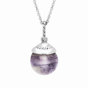 Sterling Silver Blue John Round Bead Drop Necklace