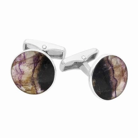 Sterling Silver Blue John Round  Cufflinks