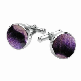 Sterling Silver Blue John Round Shape Cufflinks