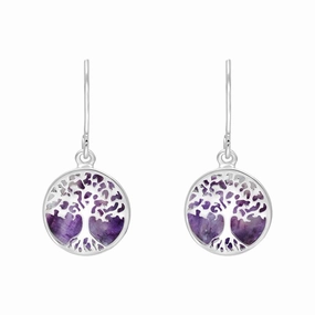 Sterling Silver Blue John Round Tree of Life Drop Earrings
