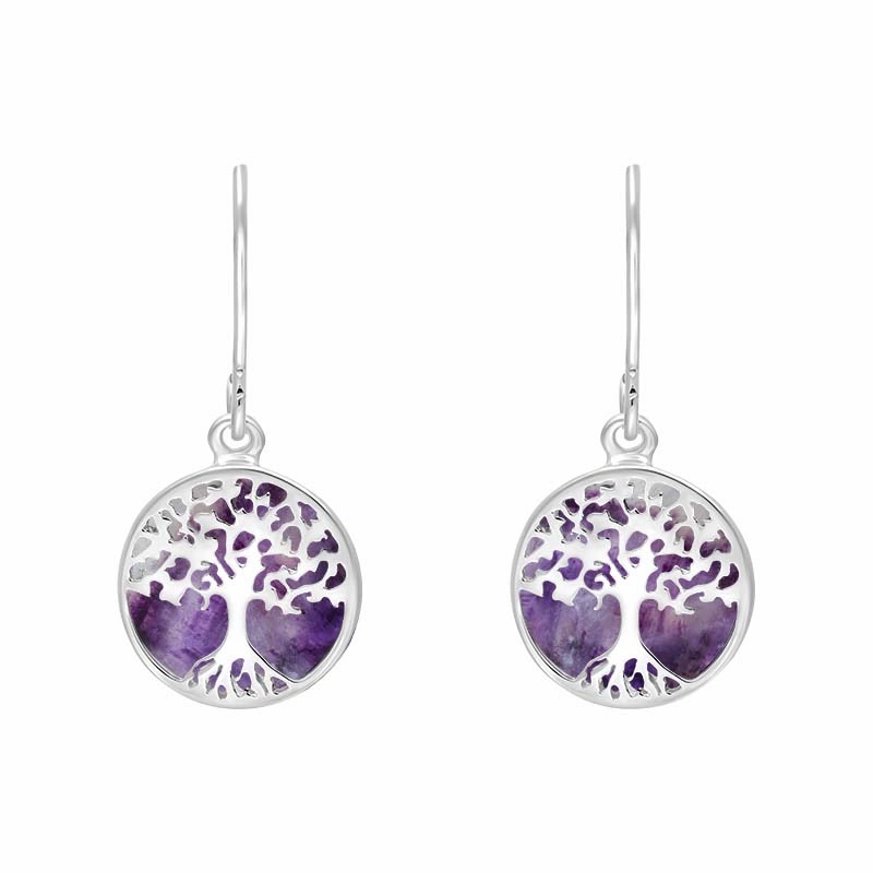 Sterling Silver Blue John Round Tree of Life Drop Earrings