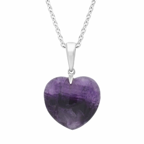 Sterling Silver Blue John Slim Bail Large Carved Heart Necklace