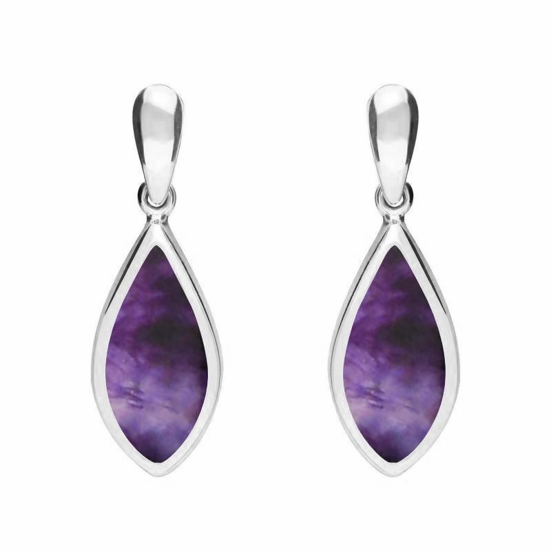 Sterling Silver Blue John Small Pointed Pear Drop Earrings