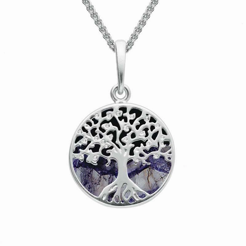 Sterling Silver Blue John Small Round Tree Of Life Necklace