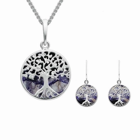 Sterling Silver Blue John Small Round Tree of Life Two Piece Set