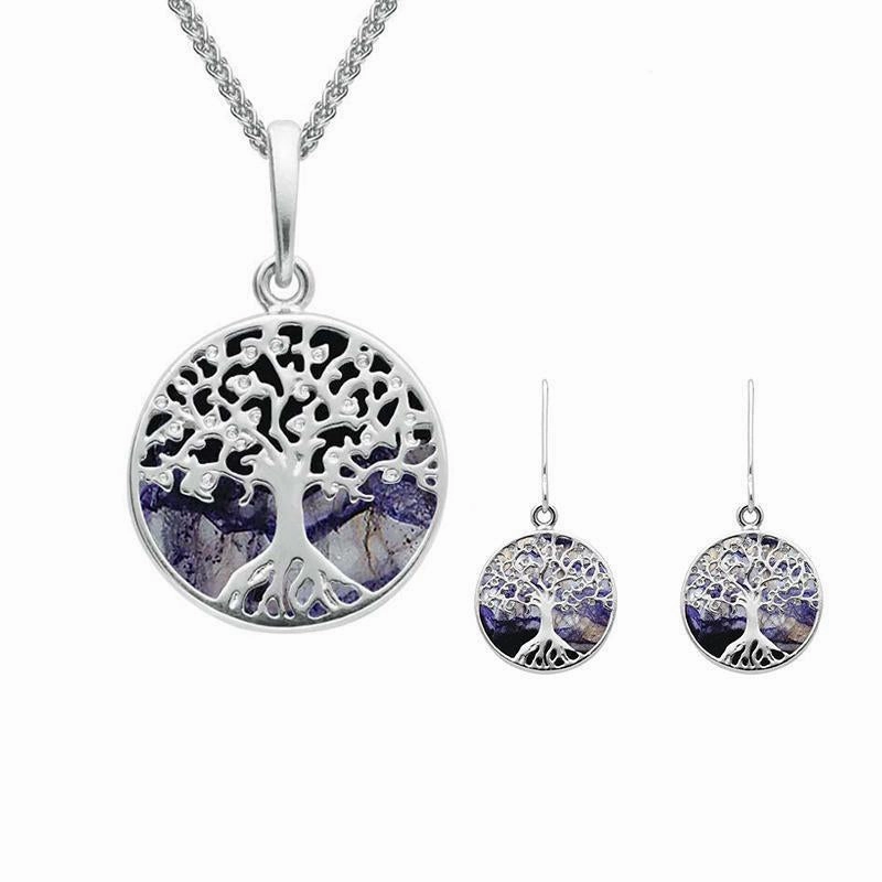 Sterling Silver Blue John Small Round Tree of Life Two Piece Set
