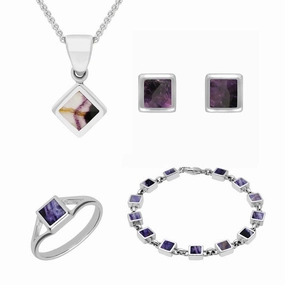 Sterling Silver Blue John Square Four Piece Set
