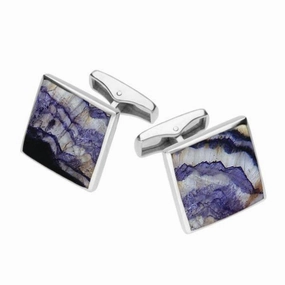 Sterling Silver Blue John Square Shaped Cufflinks