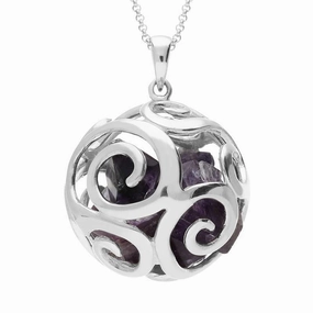 Sterling Silver Blue John Swirl Bead Ball Necklace
