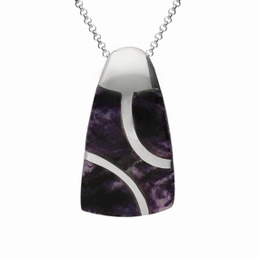 Sterling Silver Blue John Three Stone Curved Barrel Necklace
