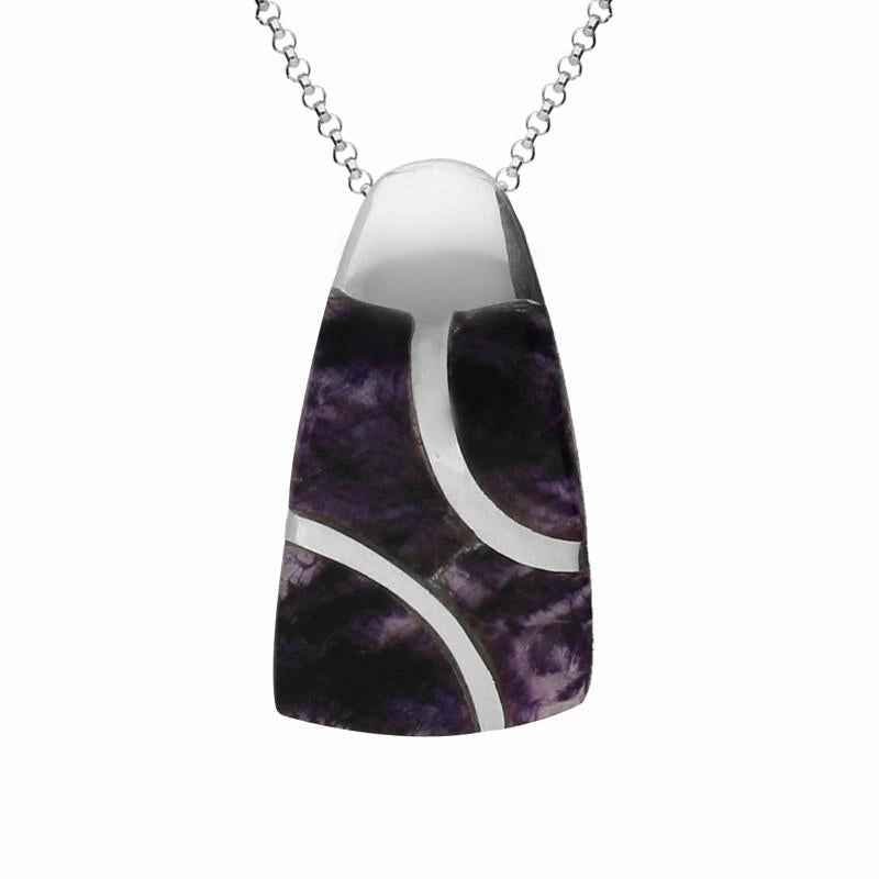Sterling Silver Blue John Three Stone Curved Barrel Necklace