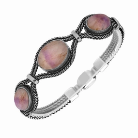 Sterling Silver Blue John Three Stone Oval Foxtail Bracelet D