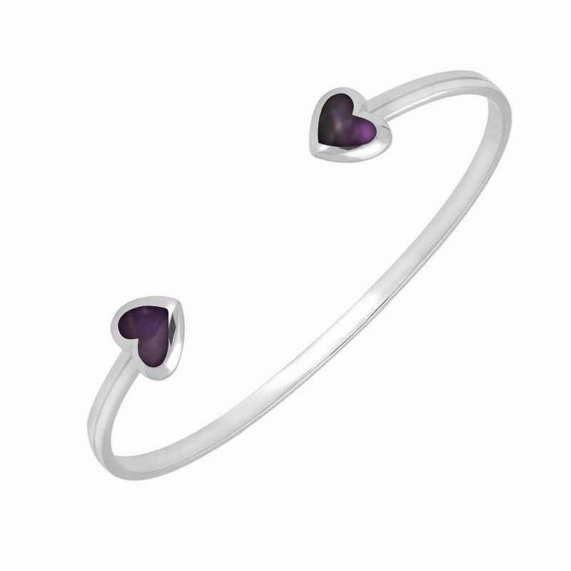 Sterling Silver Blue John Two Stone Heart Bangle
