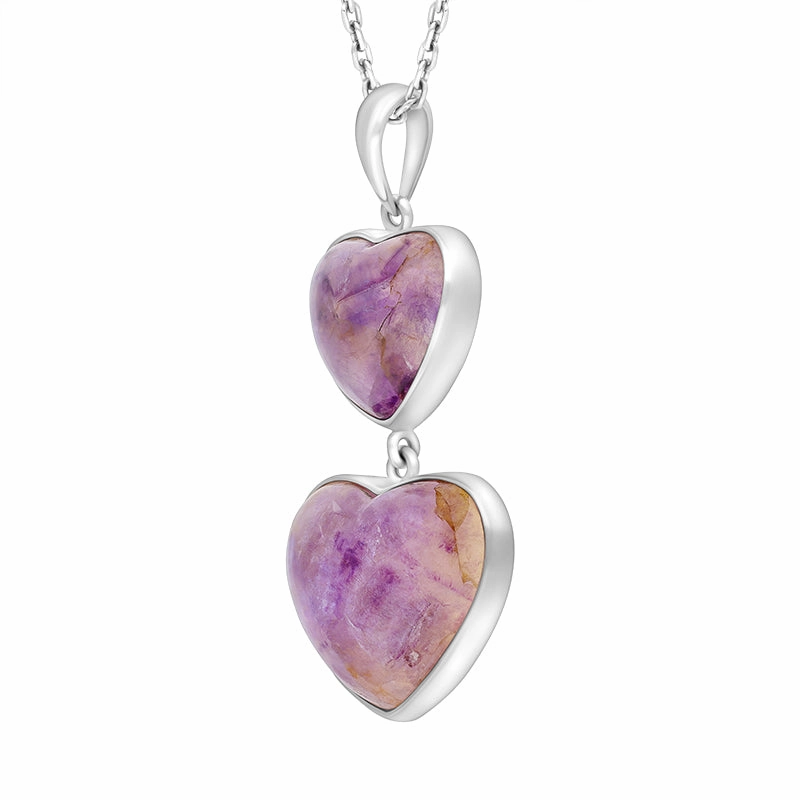 Sterling Silver Blue John Two Stone Heart Drop Necklace D