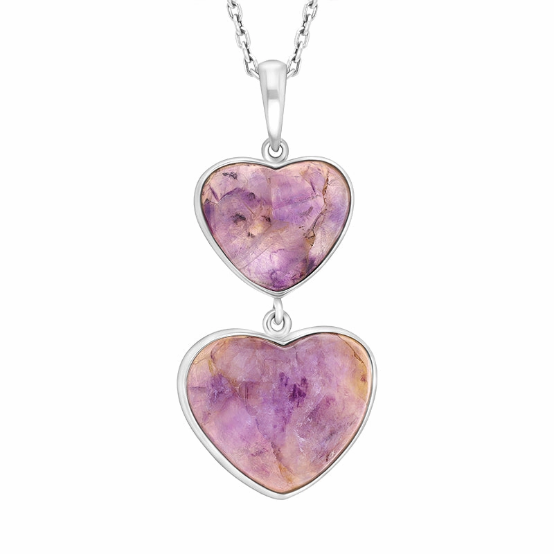 Sterling Silver Blue John Two Stone Heart Drop Necklace D