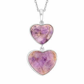 Sterling Silver Blue John Two Stone Heart Drop Necklace D