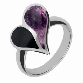 Sterling Silver Blue John Whitby Jet Split Heart Ring