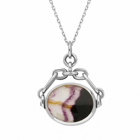 Sterling Silver Blue John White Mother Of Pearl Double Sided Swivel Fob Necklace