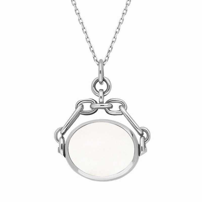 Sterling Silver Blue John White Mother Of Pearl Double Sided Swivel Fob Necklace