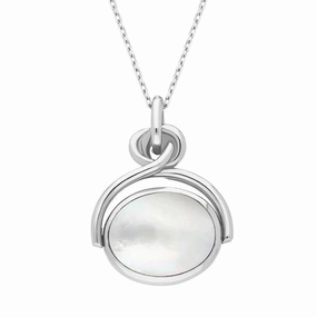 Sterling Silver Blue John White Mother of Pearl Oval Swivel Fob Necklace
