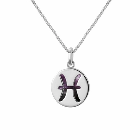 Sterling Silver Blue John  Zodiac Pisces Round Necklace