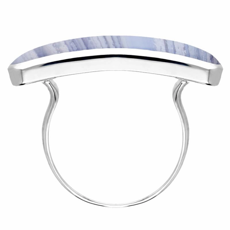 Sterling Silver Blue Lace Agate Lineaire Long Oval Ring