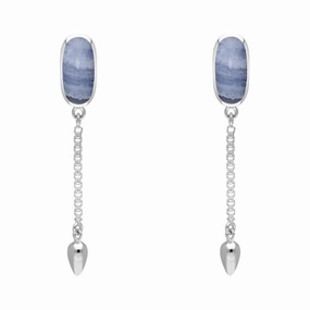 Sterling Silver Blue Lace Agate Lineaire Medium Drop Stud Earrings