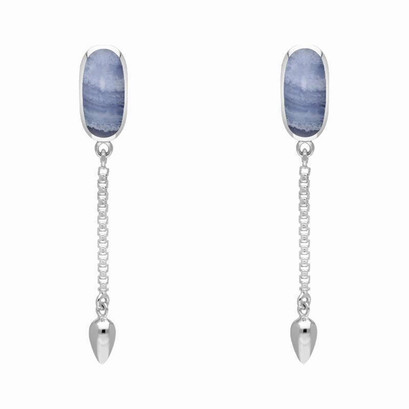 Sterling Silver Blue Lace Agate Lineaire Medium Drop Stud Earrings