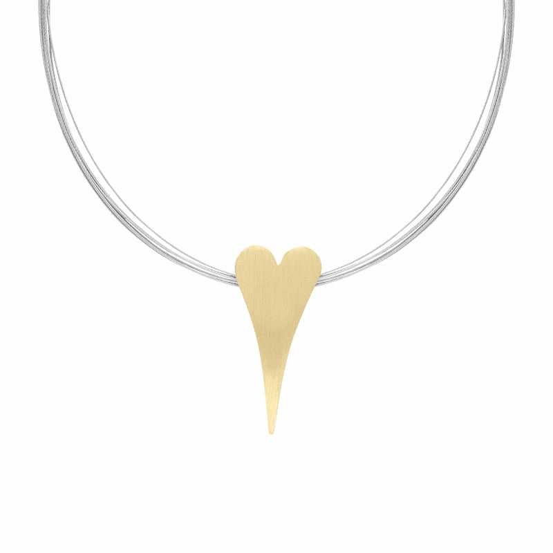 Sterling Silver Brushed Heart Necklace D